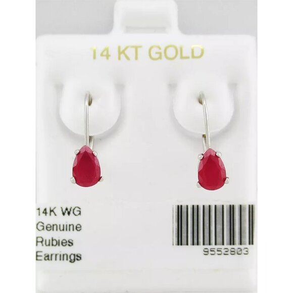 Genuine 1.34 Cts Ruby Earrings 14k White Gold